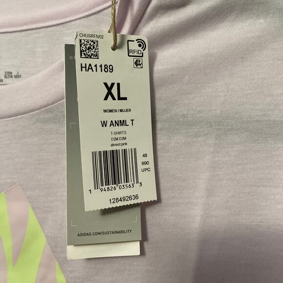 Adidas Pink Animal Print Tiger AEROREADY Wicking Cropped Loose Fit T-Shirt XL - Picture 6 of 10